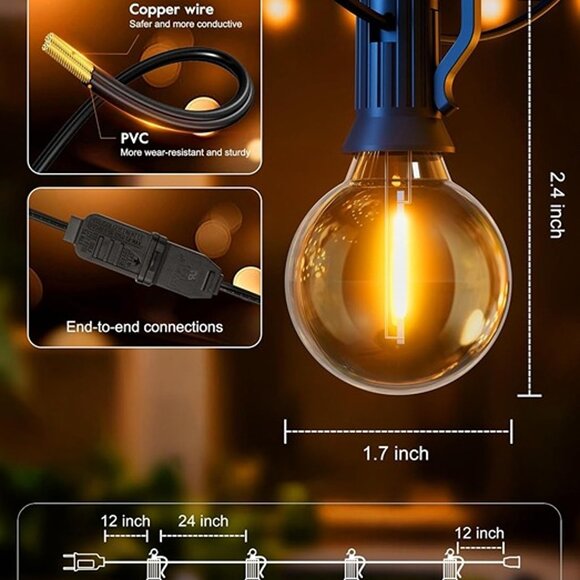 NEW Outdoor String Lights - Connectable Dimmable LED Patio String Lights - Picture 9 of 10